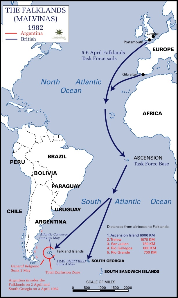 Falklands War 1982 distance to bases