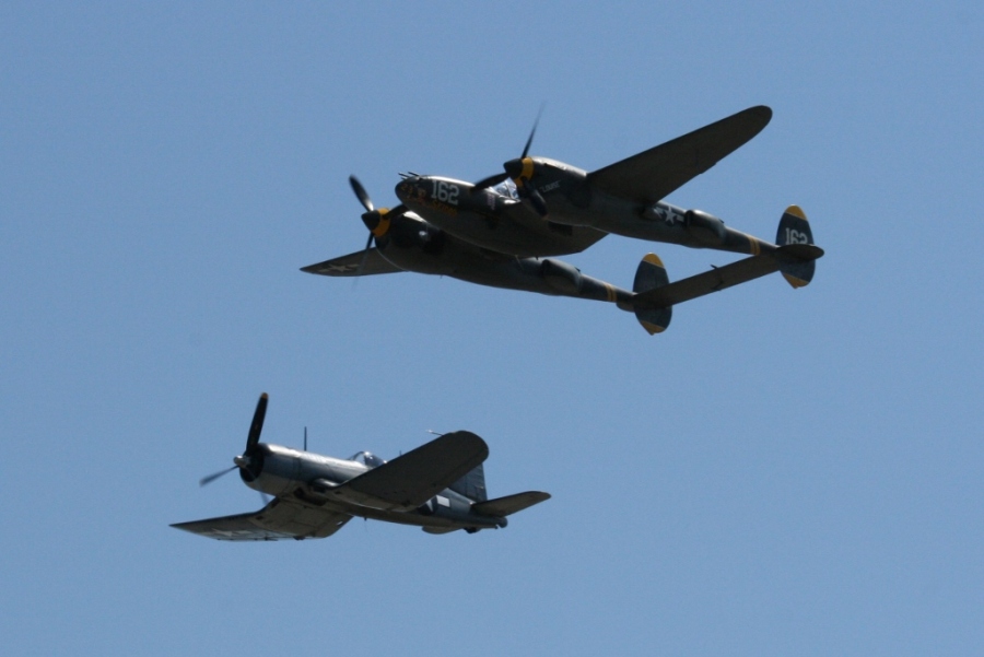 Planes of Fame (Chino, CA) - Vought F4U Corsair and Lockheed P-38 Lightning FHC Skyfair 2014