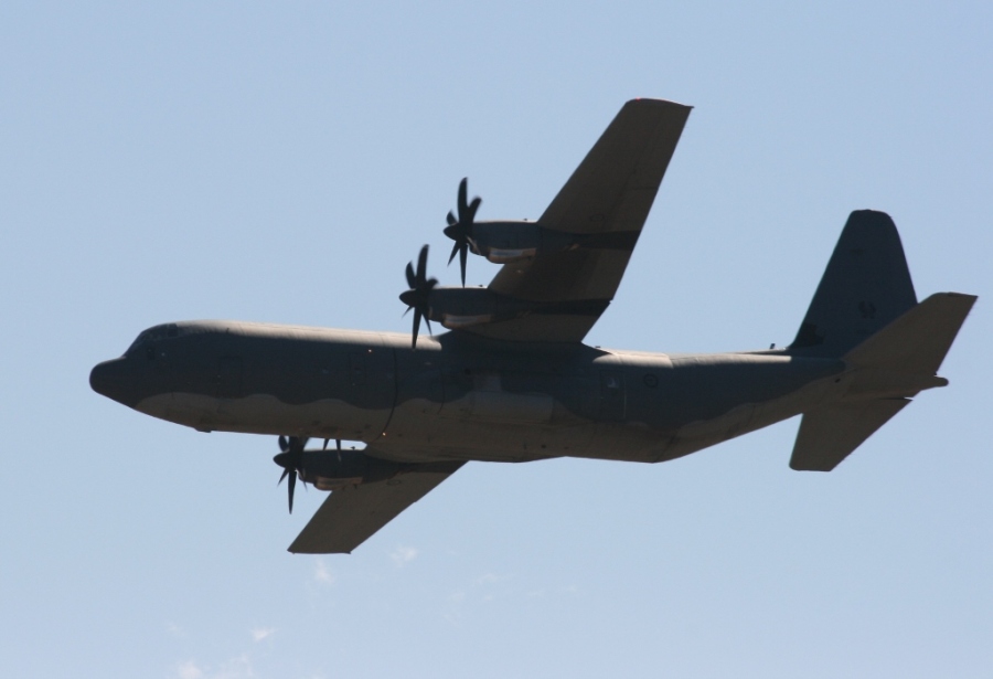 RAAF Lockheed C-130J at Avalon 2013 - note the 6 bladed propellers