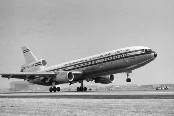 McDonnell Douglas DC-10 prototype, N10DC makes its first takeoff at Long Beach Airport on August 29th, 1970