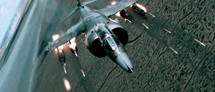 RAF Harrier GR.3 firing entire salvo of 4 rocket pods