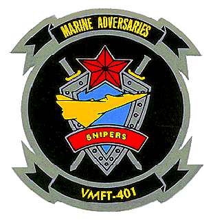 The VMFT-401 insignia incorporates the image of ex-Israeli IAI F-21A Kfir fighters which were operated by the squadron as an aggressor from 1987 to 1989