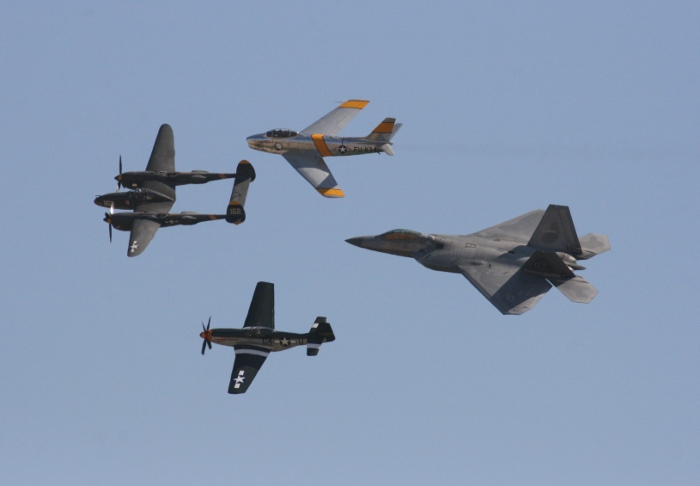 USAF Heritage Flight P-38 P-51 F-86 F-22 Planes of Fame 2015 Preview Show