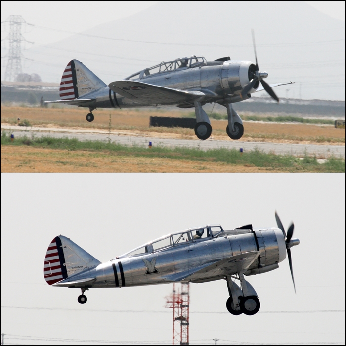 Seversky AT-12 Guardsman takes of for a flying display Planes of Fame 2015
