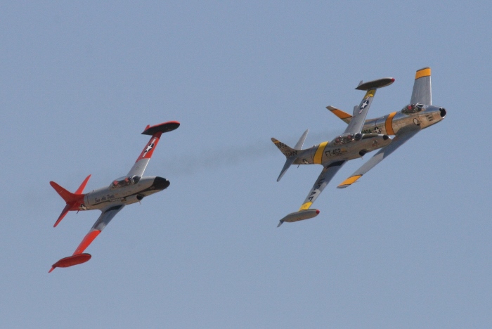 USAF early jet age formation of T-33's and a North American F-86 Sabre Planes of Fame 2015