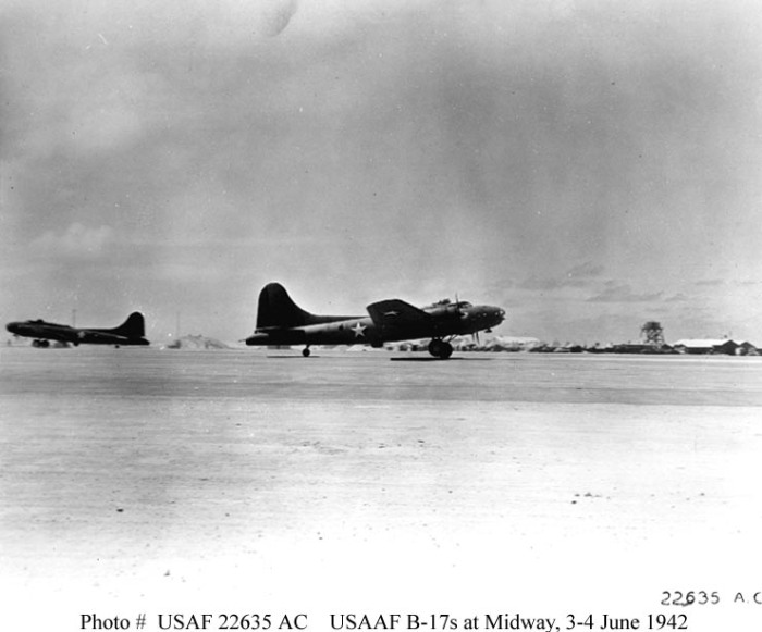 USAAF Boeing B-17E Flying Fortress bombers were used to attack the Japanese fleet during the Battle of Midway in 1942 