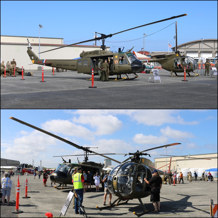Vietnam War era Bell UH-1 Iroquois and a Hughes OH-6 Cayuse observation helicopter FHC Skyfair 2016