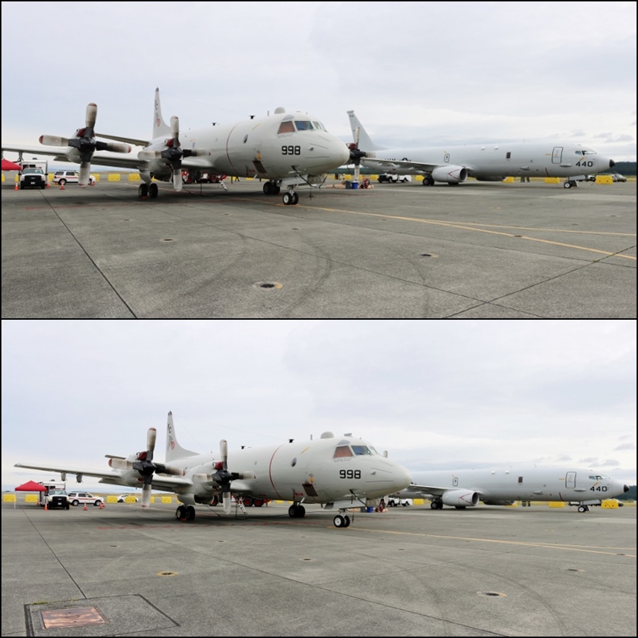 US Navy Lockheed P-3C Orion and Boeing P-8A Poseidon maritime patrol aircraft at NAS Whidbey Island Open House 2016