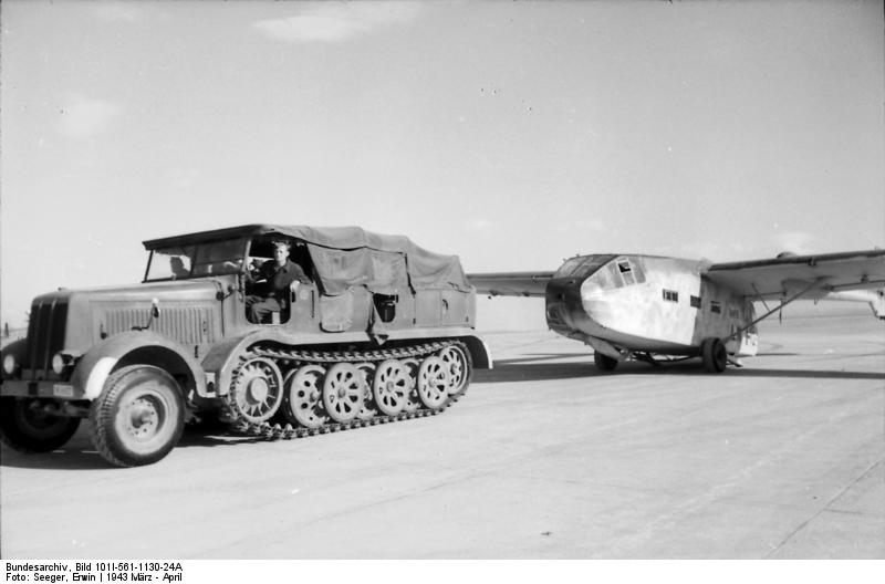 Sd.Kfz.8 towing a Gotha Go 242 glider in 1943 - this big halftrack was used on all fronts by the German Army throughout World War Two