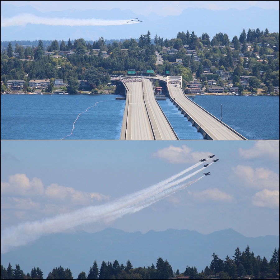 Here come the Blues - heading in to start the Friday flying demonstration Seafair Boeing Air Show 2016 Blue Angels