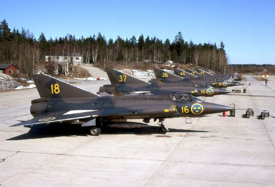 Swedish Air Force Saab J 35A fighter aircraft in 1975