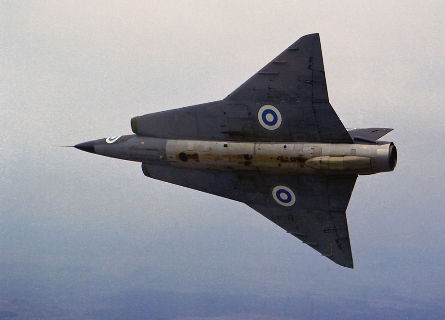 A Finnish Air Force Saab 35BS Draken showing off that double-delta wing design