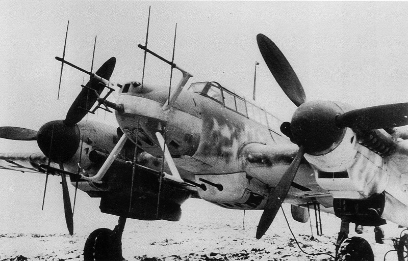 Messerschmitt Bf 110G-4 night fighter equipped with Liechtenstein radar and a twin 20mm cannon ventral gun pod for additional firepower 