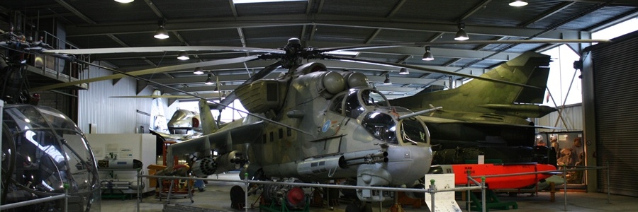 Former East German Mil Mi-24P Hind F helicopter gunship at WTS Koblenz