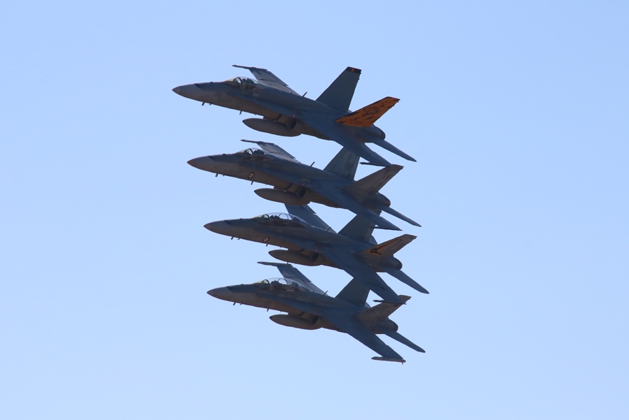 RAAF F/A-18A & B multi-role fighter formation pass at Avalon 2017