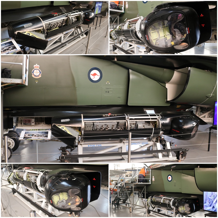 The camera unit of the RF-111C was fitted in the weapons bay. It contains four cameras and an infrared linescanner unit - South Australian Aviation Museum