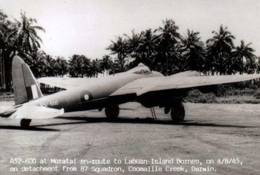 RAAF Mosquito A52-600 SU-A August 4th, 1945 at Moratai en route to Labuan Island 