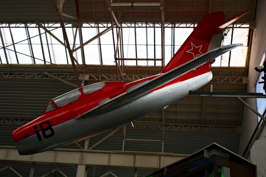 The colourful Soviet "Red Guards" type scheme Mig-15UTI at Technik Museum Speyer Germany