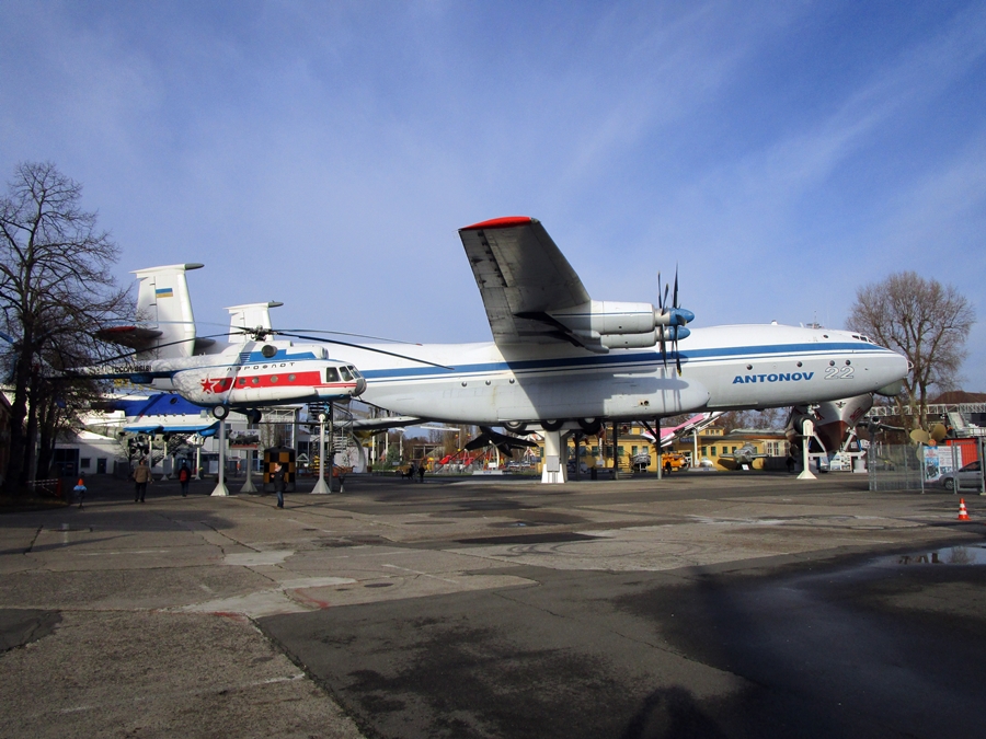A mighty Antonov An-22 Cock and a Mil Mi-8 Hip helicopter in Aeroflot livery - Technik Museum Speyer