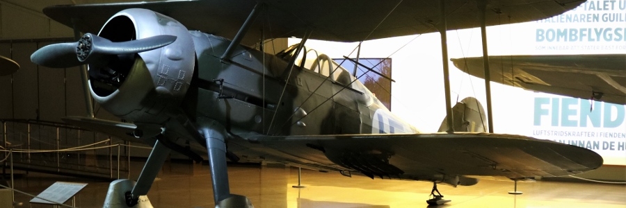 Swedish Air Force Museum Gloster Gladiator biplane fighter Number 278 in Finnish markings as worn during the Winter War in Finland, flown by the Swedish Volunteer Wing F 19 in 1940