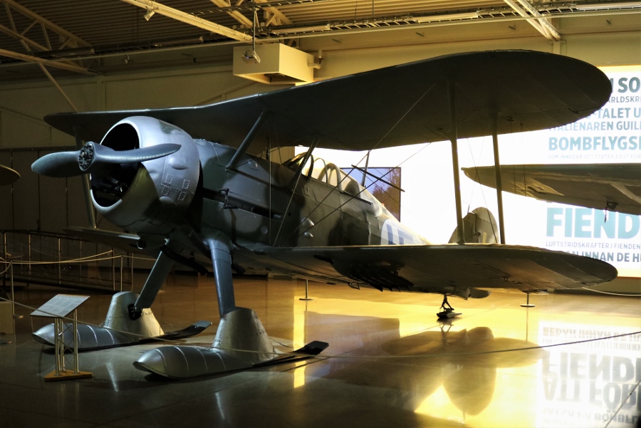 Swedish Air Force Museum Gloster Gladiator biplane fighter Number 278 in Finnish markings as worn during the Winter War in Finland, flown by the Swedish Volunteer Wing F 19 in 1940