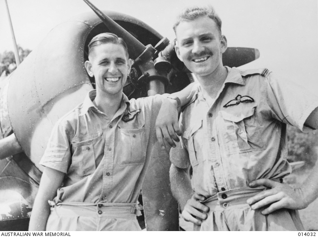 Pilot Officer John S (Jack) Archer and Sergeant J L (Les) Coulston, both of Melbourne, Victoria in from of CAC Wirraway (A20-103) of No. 4 Squadron, RAAF - January 9th, 1943