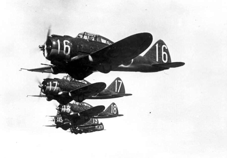 Swedish Air Force photo of a Seversky J 9 (P-35A) formation - No.17 is the aircraft being restored by Kermit Weeks.