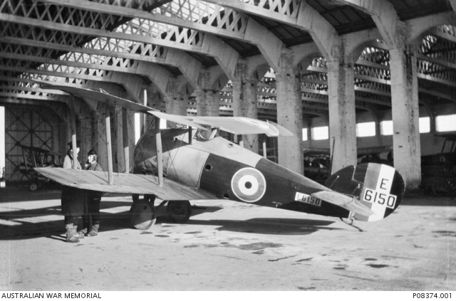 Australian War Memorial photo and caption - 1918 Australian Flying Corps (AFC) servicemen stand beside Sopwith Snipe aircraft E6150 in a hangar. This aircraft served with No. 5 Squadron, AFC. (This photograph is from the collection of Lieutenant Ivan Schroder Webley, AFC).