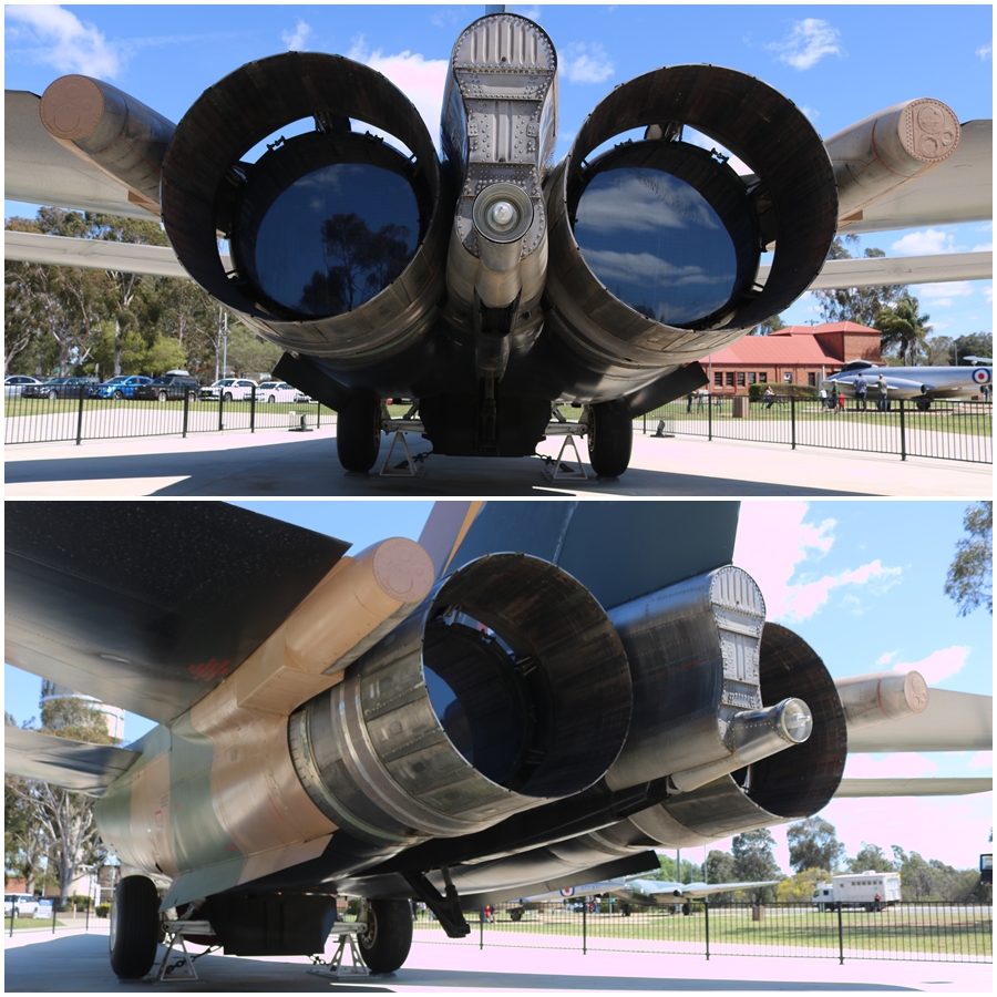 The powerful pair of Pratt & Whitney TF30-P-100 turbofan engines could push the F-111 to Mach 2.5! RAAF Wagga Heritage Centre October 2018
