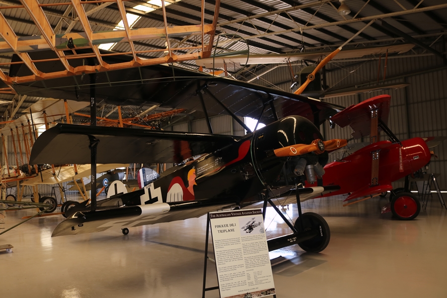 Fokker DR.I Dreidecker (Triplane) 450/17 and 425/17 replica scout fighters - TAVAS, Caboolture Aerodrome, Queensland (November 2018)