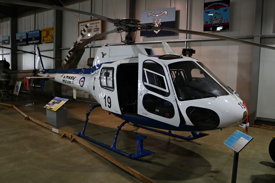 Eurocopter AS350B Squirrel A22-109 painted in its original Army training livery - it flew with all three services and was retired by the Royal Australian Navy in 2017 - Australian Army Flying Museum, Oakey Queensland (November 2018)