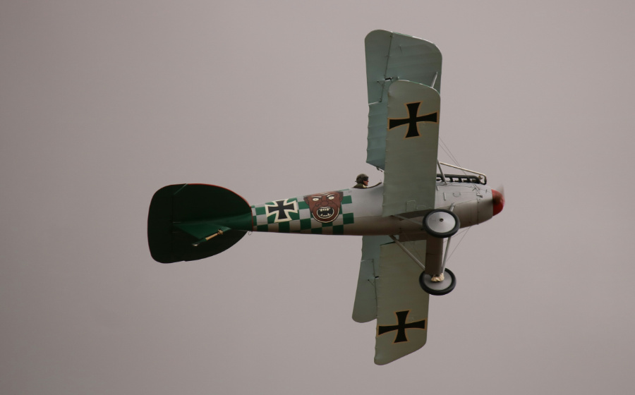The Vintage Aviator Collection Green Albatros D.Va scout in flight at Wings Over Wairarapa 2019 (reproduction)