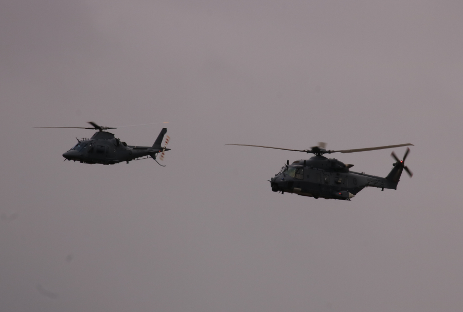 RNZAF NHIndustries NH90 utility transport helicopter and AugustaWestland AW-109 light utility helicopter at Wings Over Wairarapa 2019